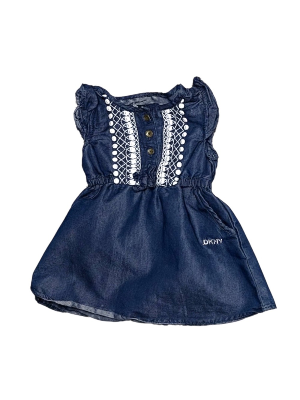 Dkny Navy Blue Denim Dress with White Embroidered Front
